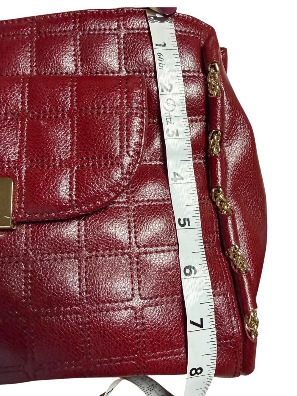 Antonio Melani Burgundy Leather Satchel Purse Gold Hardware Quilted Shoulder Bag